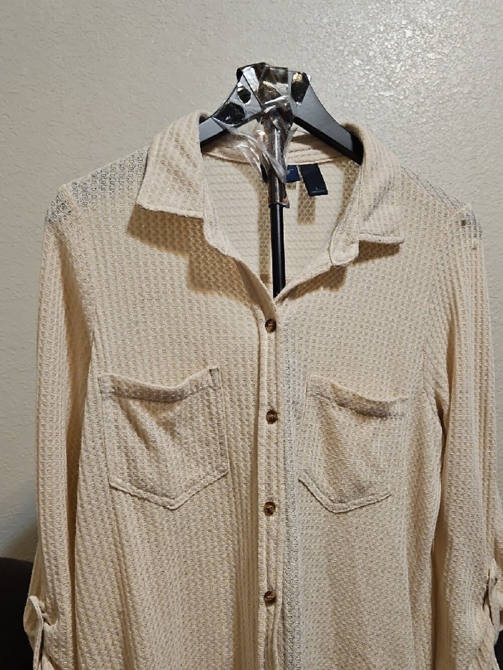 Daytrip Cream Waffle-Knit Button Front SHACKET - Picture 2 of 8